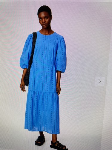 Brand New Pure Cotton Broderie Midi Tiered Dress Blue Colour Size 14-22 - Picture 3 of 22