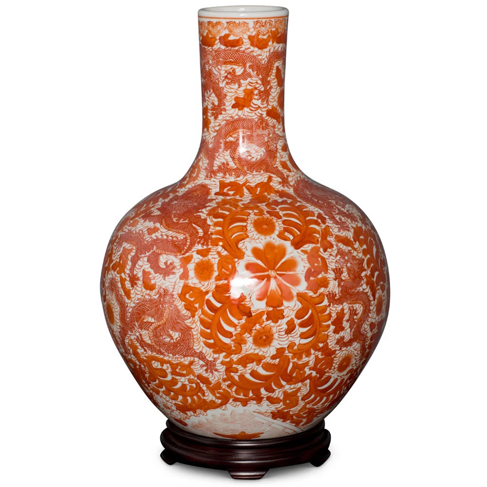 VENDEDOR DE EE. UU. - Jarrón templo de porcelana dragón chino imperial rojo y blanco Foto 3 de 4