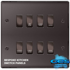 BG BESPOKE 8 GANG GRIDSWITCH KITCHEN SWITCH PANEL POLISHED BLACK NICKEL LABELLED