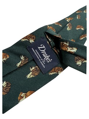 Drake's London lined tie fantasy dogs 147x8 cm 100% wool Made in
