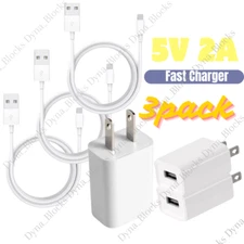 3PACK Lot USB Wall Fast Charger Plug Cable 3/6Ft For iPhone SE 6 8 X 11 12 13 14