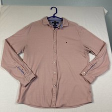 Tommy Hilfiger Mens Long Sleeve Shirt Button Down Pink XL Slim Fit Embroidered
