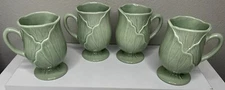 VINTAGE LOT METLOX POPPYTRAIL LOTUS JADE GREEN 4 FOOTED CUP MUGS CABBAGE