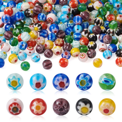 200 Stck. 6 mm Millefiori Lampwork Perlen mit Blumenmuster Glas Lose Zwischenring Perlen