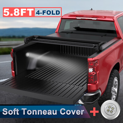 5.8FT 4-Fold Truck Bed Tonneau Cover For 14-26 Chevy Silverado GMC Sierra 1500