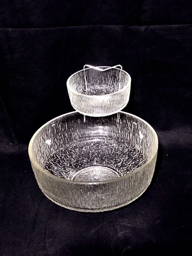 Vintage Indiana Glass Cristallin Frosted Crystal Ice 3 Piece Chip n Dip Set Bowl