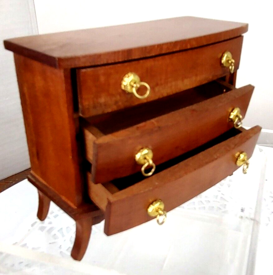 VTG Shackman Mini Dollhouse Handcrafted Cherrywood 3 Drawer Bombe Chest Dresser