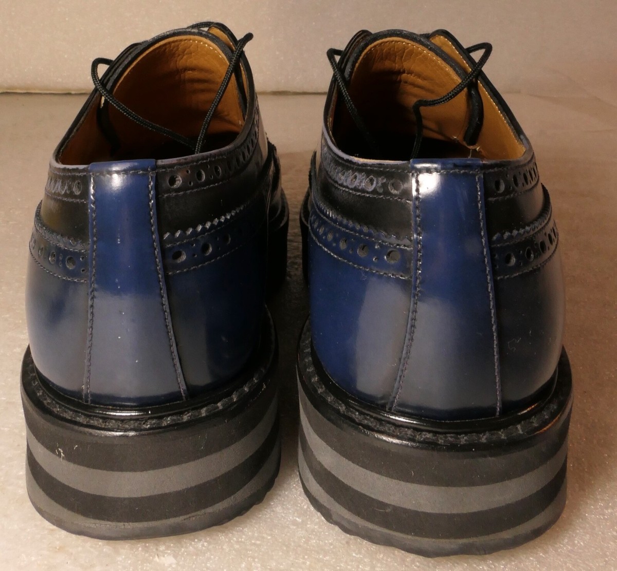 PRADA スライダー ペッレ スカモシアタ PRADA SPAZZOLATO LEATHER PLATFORM BROGUE CREEPER DERBY UK
