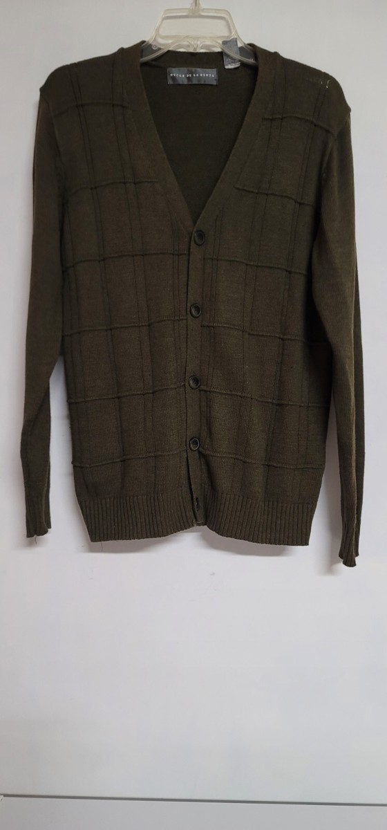 OSCAR DE LA RENTA SMALL GREEN CARDIGAN BUTTON UP LONG SLEEVES