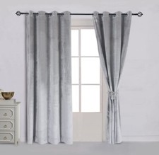 New Super Soft Luxury Heavy Velvet Set of 2 Light Gray/Silver Curtains 52Wx84L