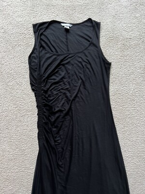 WOMENS H&M BLACK SLEEVELESS SCRUNCH SIDES STRETCH FITTED MIDI DRESS XSMALL  XS | eBay