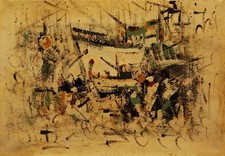 NAVE PERSONAGGI ASTRATTO DANTI ALVARO DIPINTO ORIGINALE OLIO TAVOLETTA 50X35