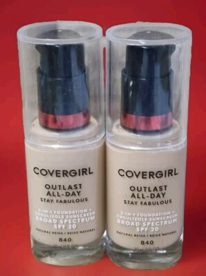 CoverGirl Outlast Stay Fabulous 3 in 1 Foundation 840 Natural Beige 1oz Ea 2pcs 