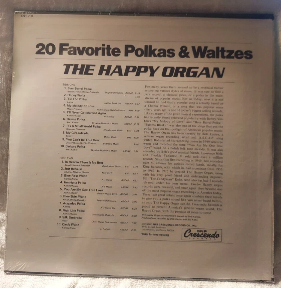 The Happy Organ "20 Polkas & Waltzes" Vinyl LP✨NEW✨MINT✨SEALED✨FAST,FREE SHIP✨ - Image 2 of 2