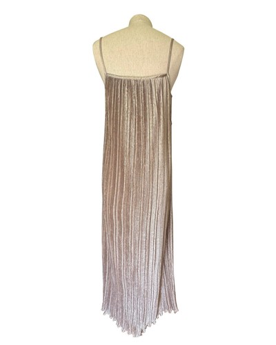 Vestido Columna JEANNE MARC Vintage Plisado Correas Espagueti Brillante Taupe XS 4-6 - Imagen 2 de 9