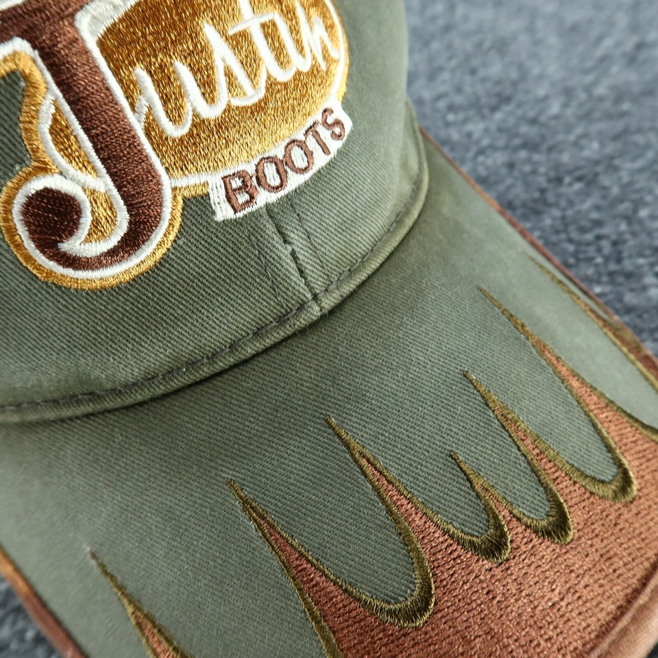 Justin Boots Hat Cap Mens One Size Green Embroidered Western Outdoor