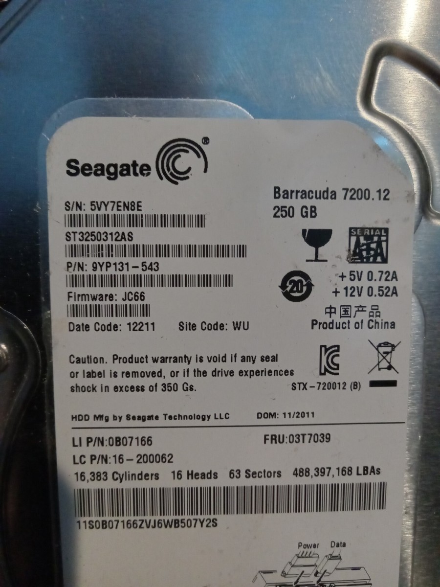 Disque Dur Interne Seagate Barracuda 250Go SATA III 7200RPM ST3250312AS