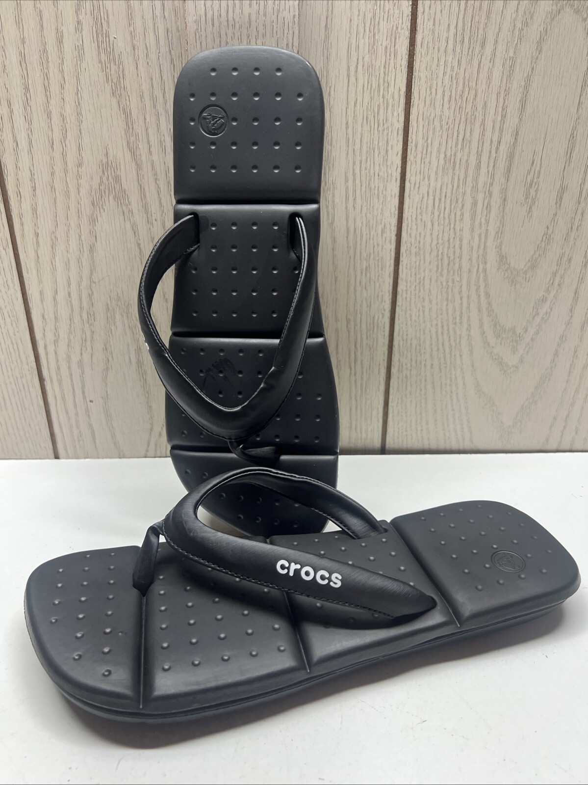 Crocs Flip Flops Captiva Cushioned Black Womens 11 Thong Beach Pool Sandals-image