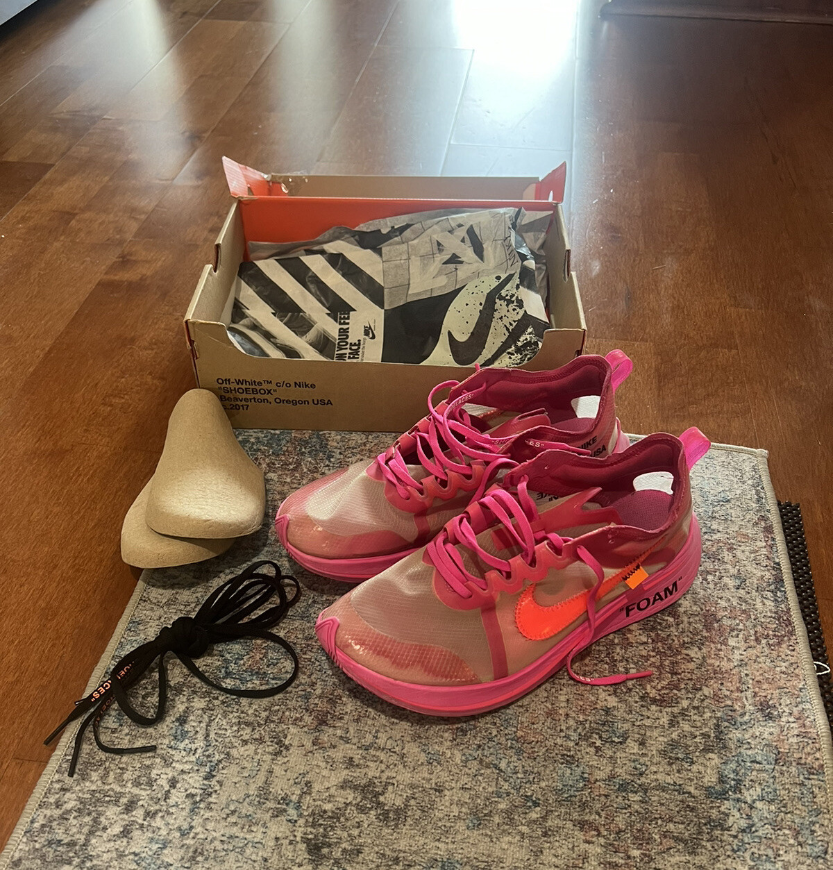 OFF WHITE X NIKE Taglia 12 Nike Zoom Fly SP x BIANCO SPORCO rosa tulipano 2018 rara Virgil Abloh Art