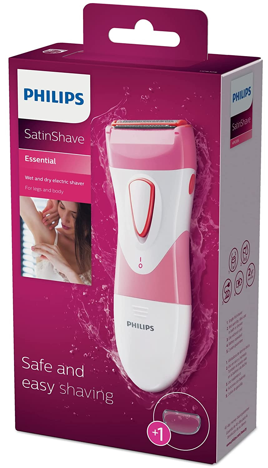 Philips Beauty SatinShave Essential Women's Wet & Dry Electric Shaver for Legs, 