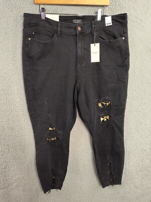 Judy Blue Jeans 20 W Rip Leopard Patch Black Distressed Skinny