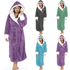 Women's Winter Plush Shawl Bathrobe Long Sleeve Robe Coat Sleepwear