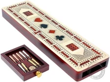 House of Cribbage - 3 Track Continuous Cribbage Board Inlaid in Maple Wood / - -