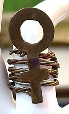 Vintage Copper Silver Tone Female Symbol Handmade Wire Wrapped Size 6.5 Ring