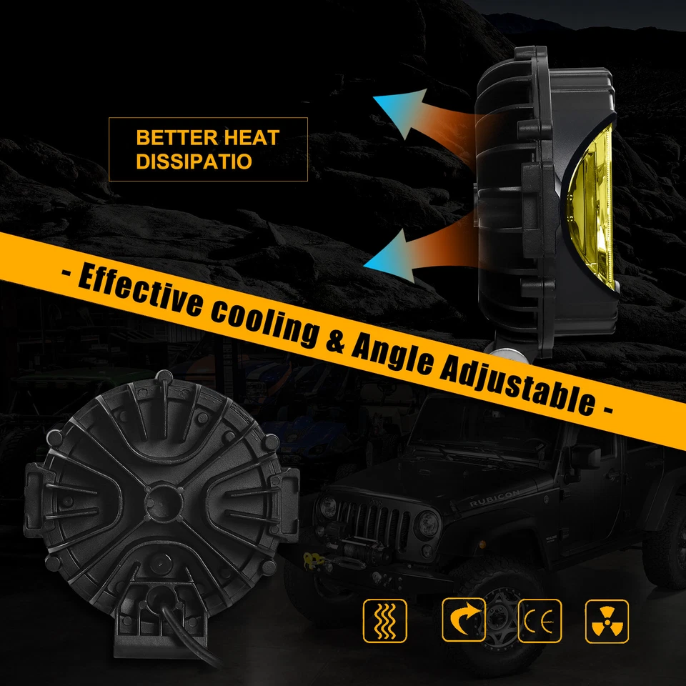 6x Round 7" LED Work Light Bar Amber Fog Pods For Jeep Wrangler JK TJ CJ7 J10 JT - Image 3 of 4