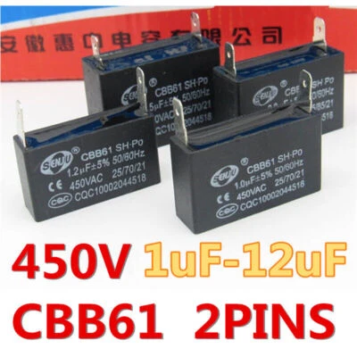 CBB61 450V 1/1.5/2.5/3/4/5/6/8/10/12 UF Air conditioner Fan Motor Capacitor 2PIN