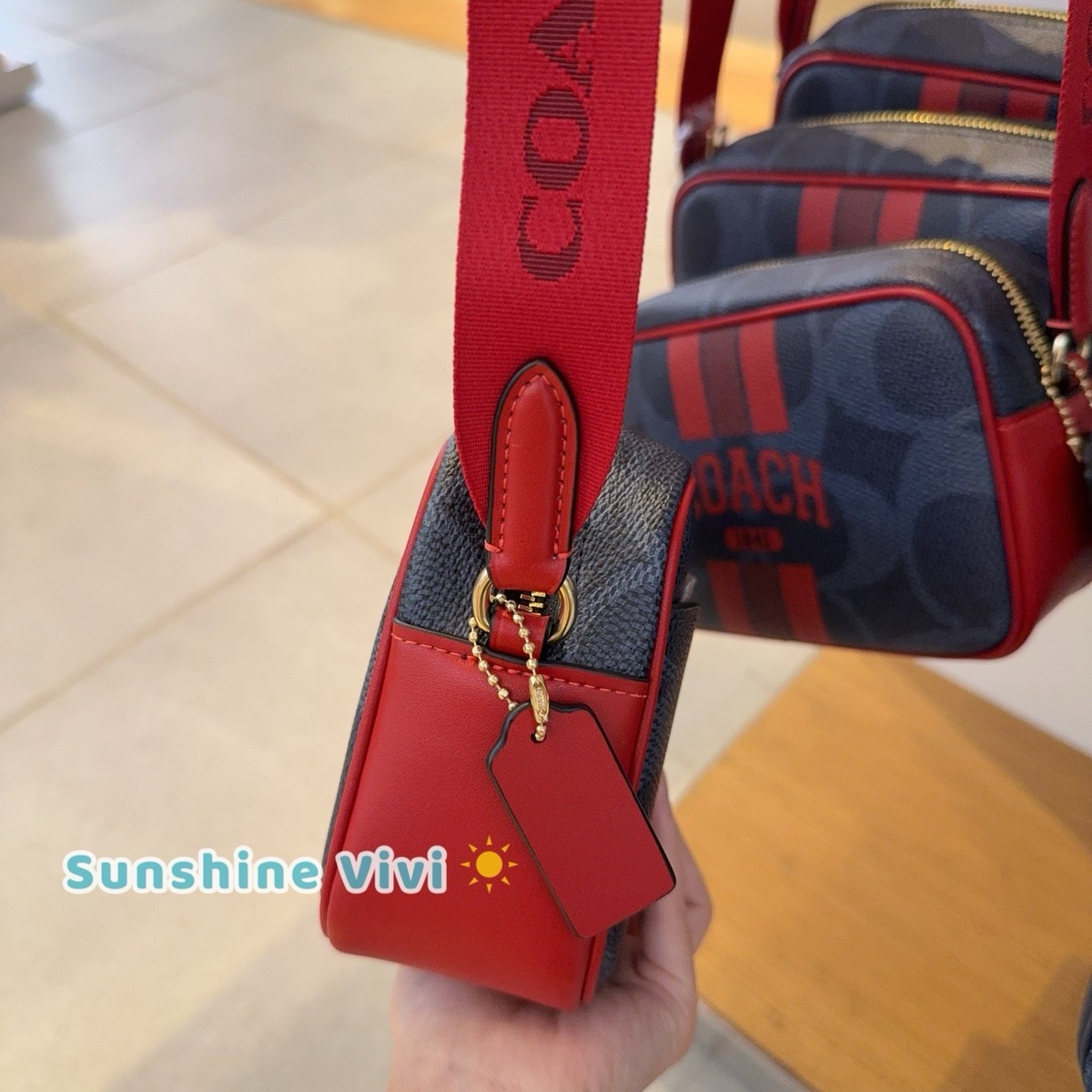 NWT COACH Mini Jamie Camera Bag In Signature Canvas With Varsity