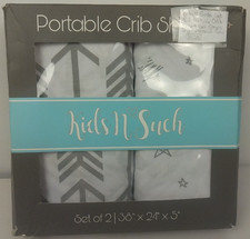 Kids N Such Set Of 2 Portable Crib Sheet Set Stars And Arrows - New.    BLDG 