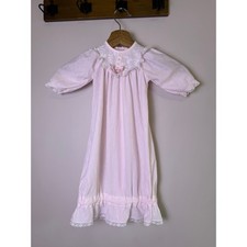 Vintage Baby Pink Lace Yoke Nightgown Long Sleeve Ruffle Hem Infant Gown 18mo 