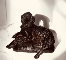 Doris Lindner Cast Bronze Statue of Retriever Impressed Signature & Date 1934