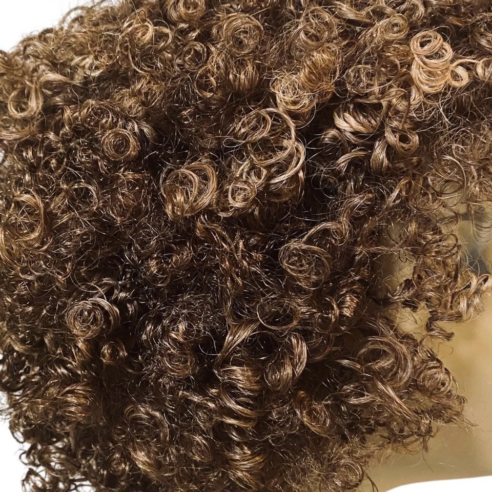 Human Hair Kinky Curly Afro Honey Brown Highlighted Ombre Wig - NWT - A805W-2 - Image 2 of 4
