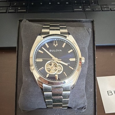 Bulova Surveyor Automatic Open Heart Black Dial 39mm SS Bracelet Box Manual