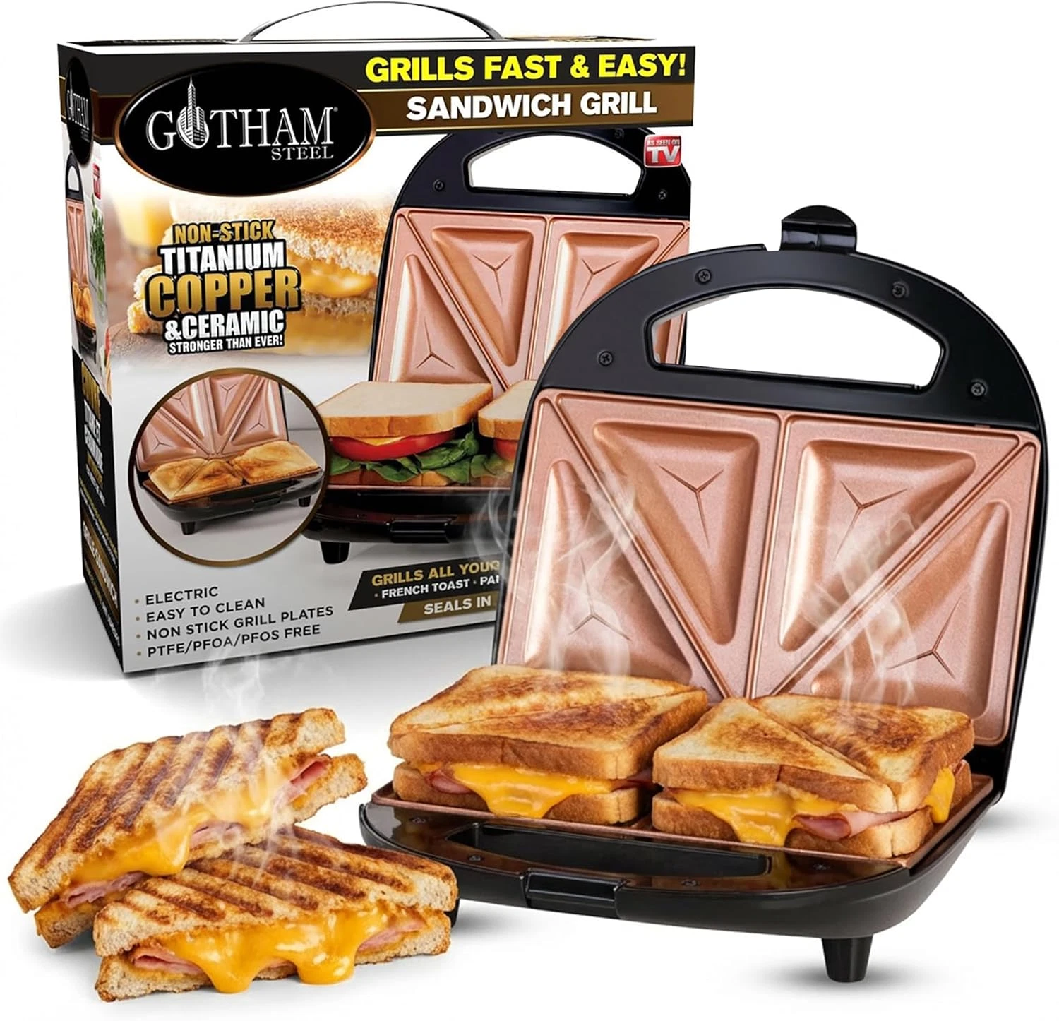 Gotham Steel Nonstick Panini Press Sandwich Maker, 2In1 Breakfast Sandwich Maker