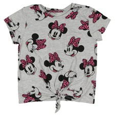 Disney Girl's Minnie Mouse Leopard Bow Allover Design Tie-Front T-Shirt M 