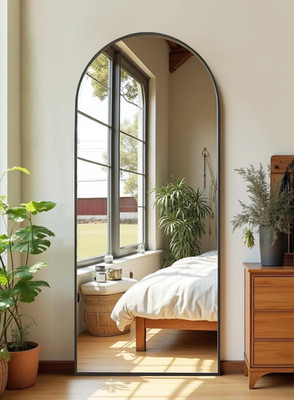 Stylish Black Full Length Floor Mirror with Stand & Wall Mount Option