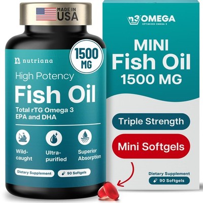 Mini Fish Oil Softgels   Odorless, Burpless & Easy to Swallow   1500mg Omega-...
