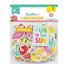 Little Birdie Ephemera Embellishment 82/Pkg-Sunshine & Lemonade - 6 Pack