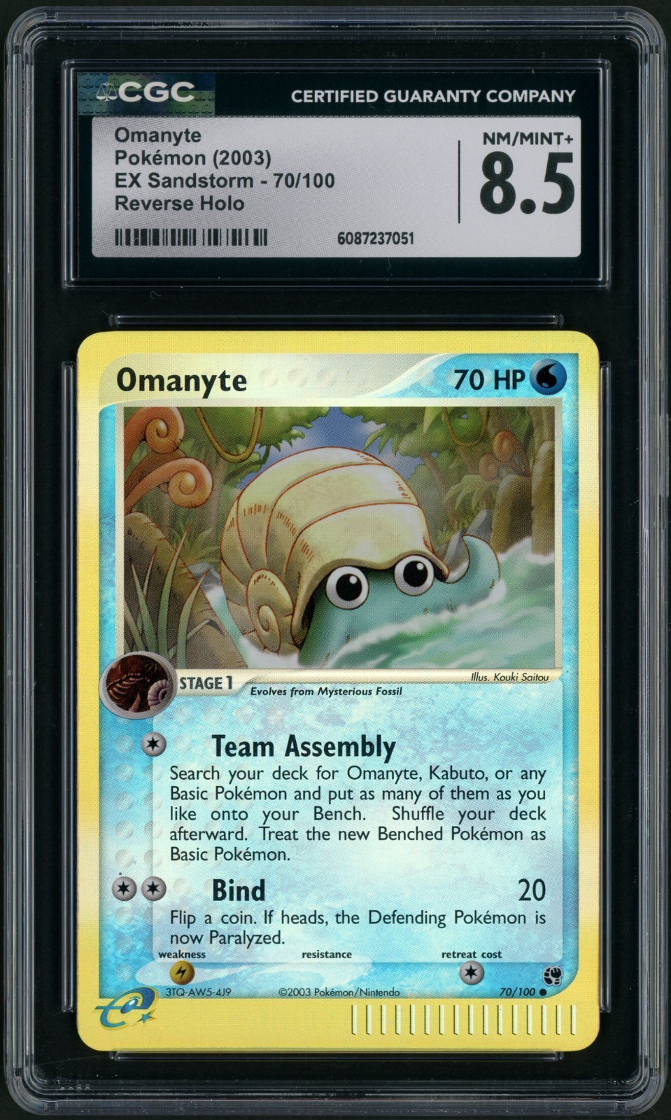 2003 Pokemon Ex Sandstorm Reverse Holo Omanyte 70/100 CGC 8.5