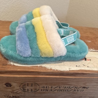 UGG FLUFF YEAH SLIDE SLIPPER SANDAL Green Multi WOMENS Read Size