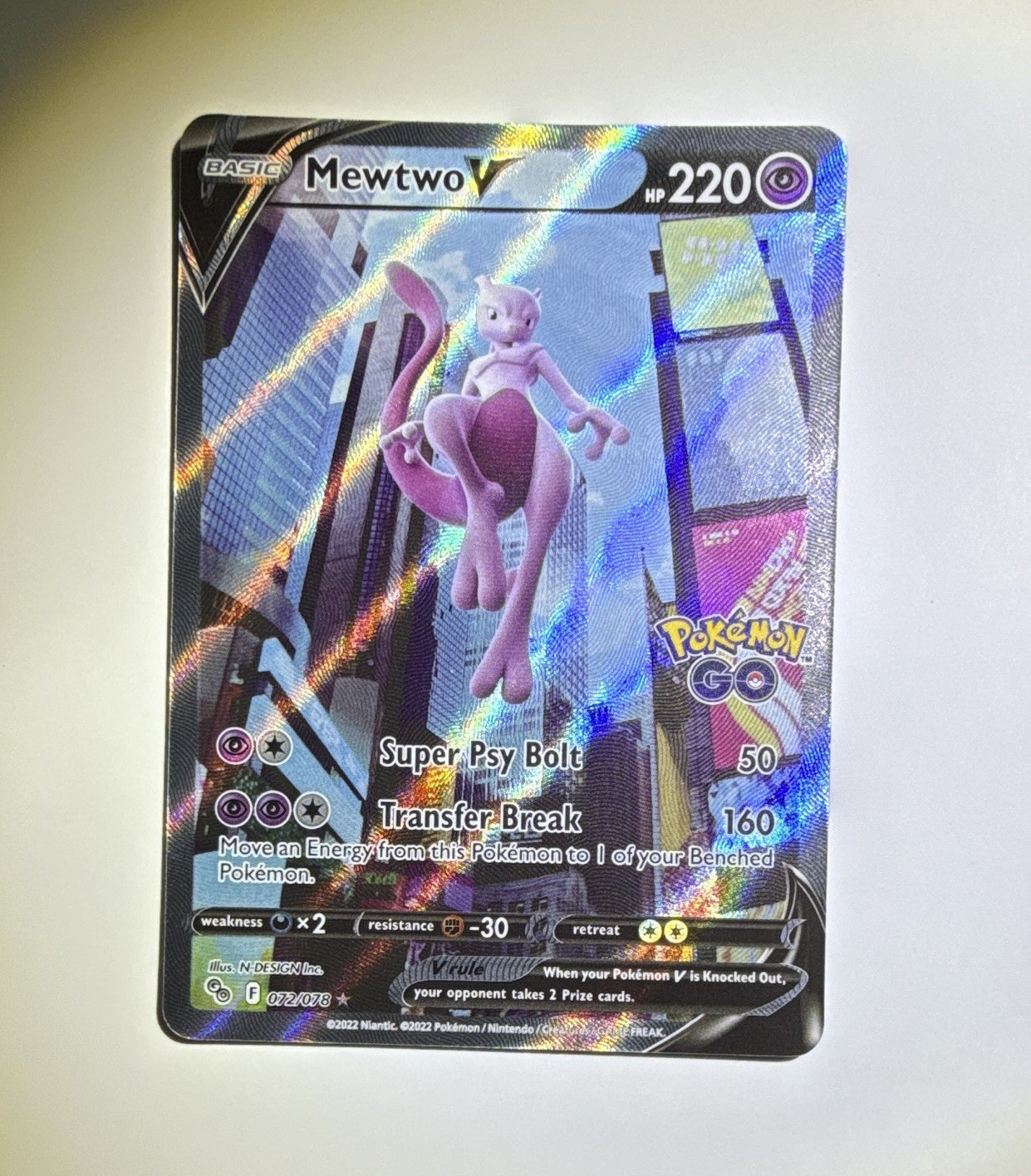 The Pokémon Company Mewtwo V 072/078 Pokémon GO Ultra Rare Full Art Holo 220HP