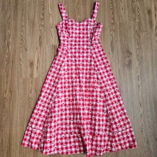 Avec Les Filles Gingham Cherry Midi Dress Pinup Tank Picnic Womens 2 Retro Red