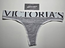 XS Victoria s Secret Exploded Logo Cotton Thong Panties Underwear Med Hthr Gray