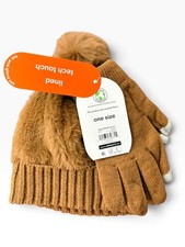 Wonder Nation Fur Beanie  Lined Tech Glove Set  Children  s Girl Size