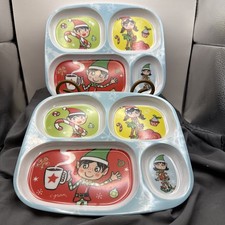Citrus Grove Christmas Elf Childs Divided Melamine Tray lot of 2 