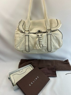 AUTHENTIC CELINE LUGGAGE TOTE White Hand Bag *See Full Details