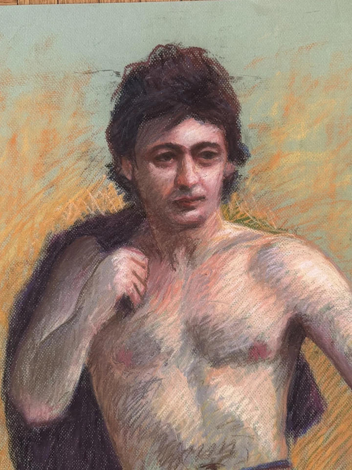 Retrato académico masculino contemporáneo papel pastel 25 x 19 Peter Feldman Gay Int Foto 3 de 4